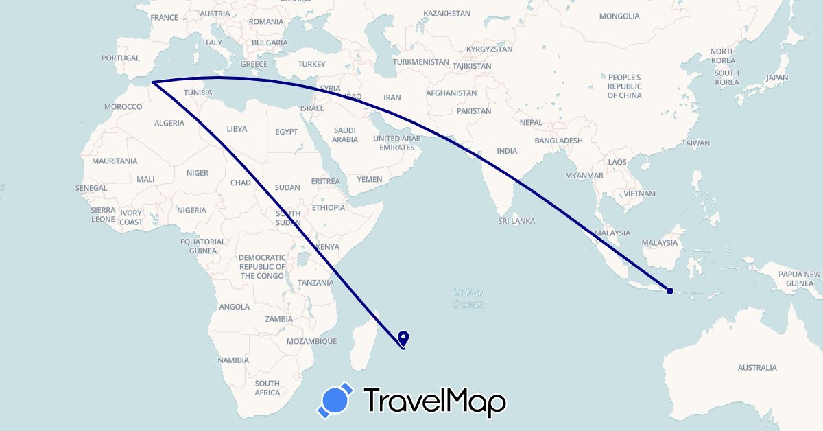 TravelMap itinerary: driving in Algeria, Indonesia, Réunion (Africa, Asia)